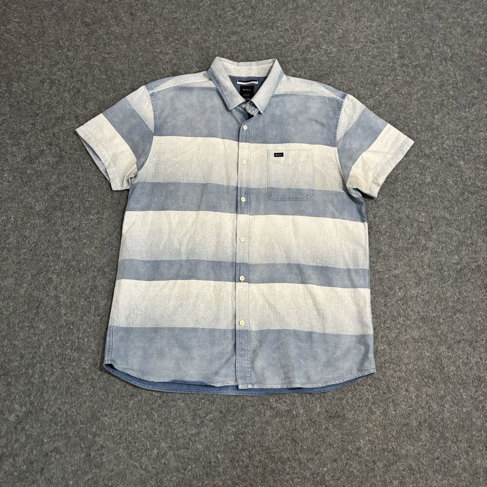 RVCA Button Down Shirt Size Large Striped  Relaxed Fit Short Sleeve